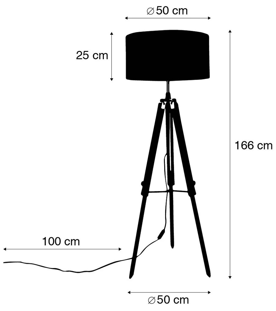 Lampa stojąca mosiężna z abażurem w kolorze jasnobrązowym 50 cm na trójnogu - CortinPrzemysłowy Oswietlenie wewnetrzne