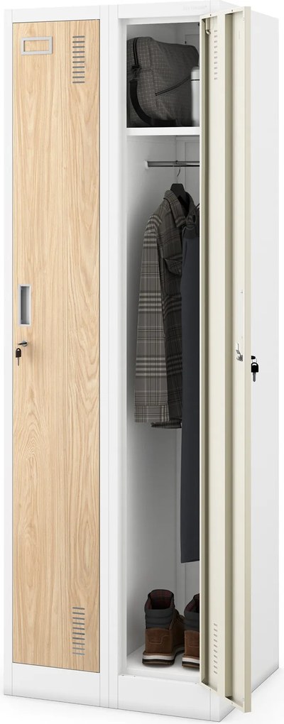 Szafka pracownicza dwukomorowa biała / dąb sonoma: Eco Design KACPER II, 600 x 1800 x 500 mm