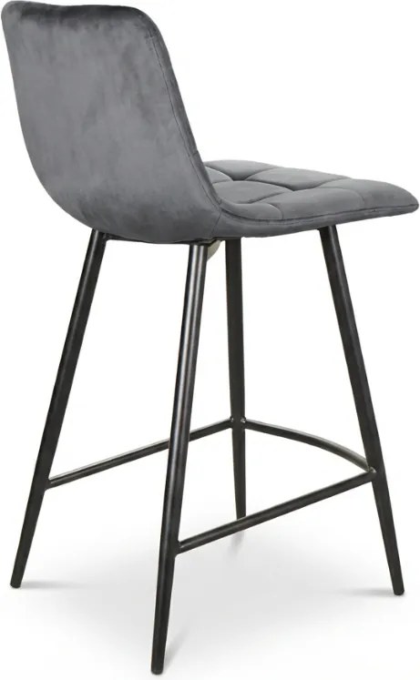 Szare krzesło barowe MILA VELVET z czarnymi nogami