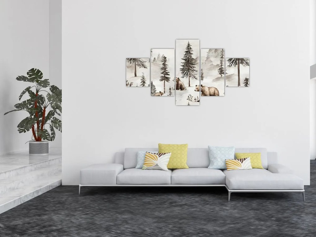 Obraz - Las z niedźwiedziami (125x70 cm)