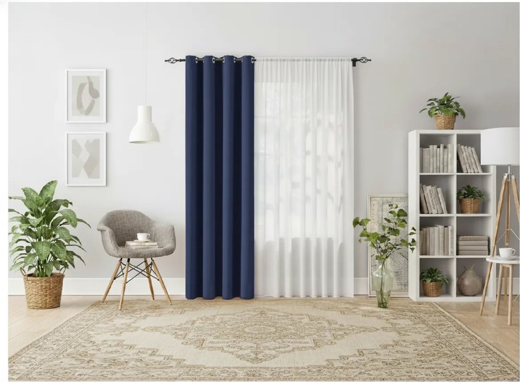 Ciemnoniebieska zasłona OXFORD LIGHT 140x250 cm Zawieszanie: Metalowe pierścienie