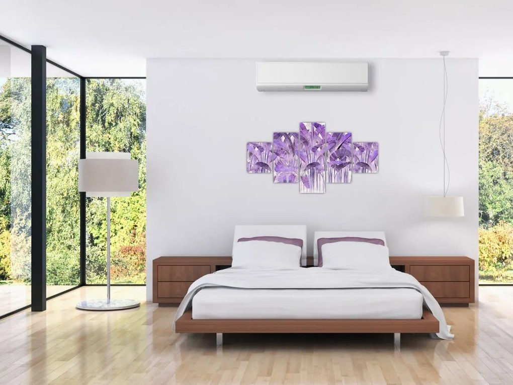 Obraz - Fioletowe liście w gipsie (125x70 cm)