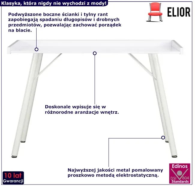 Białe biurko do pracy i nauki z metalowym stelażem R0-R96