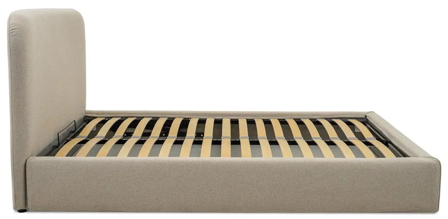 Beżowe tapicerowane łóżko dwuosobowe ze schowkiem i stelażem 180x200 cm Sea – Scandic