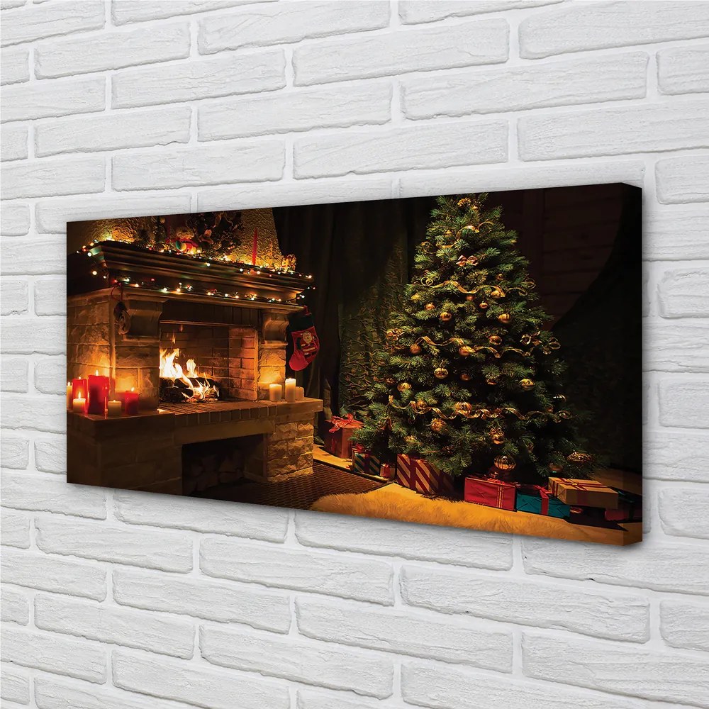 Duży obraz na płótnie Choinka, Kominek, Dekoracje i Prezenty