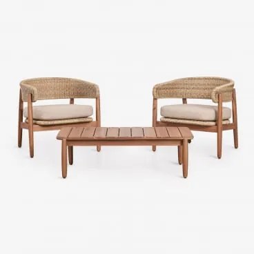 Zestaw Ogrodowy Z 2 Fotelami I Stolikiem Kawowym Z Drewna Akacjowego Ribeira Akacja Brąz - Sklum