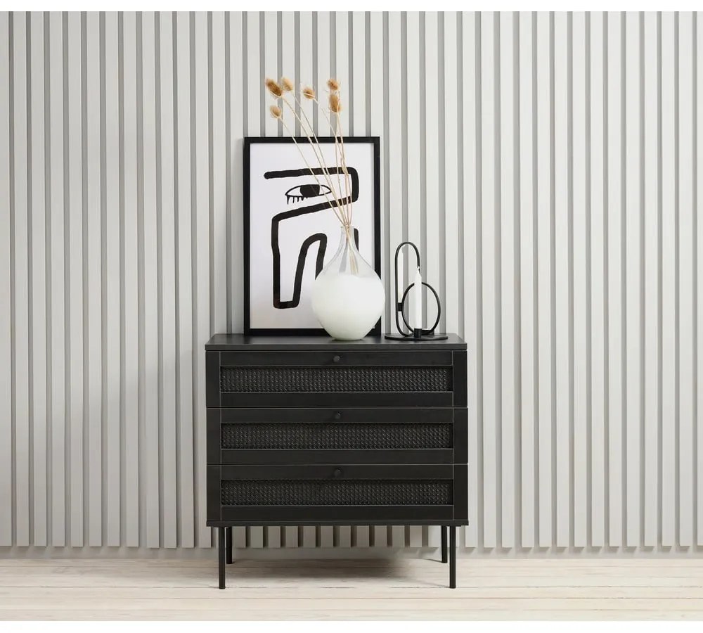 Czarna niska komoda w dekorze dębu 80x75 cm Pensacola – Unique Furniture