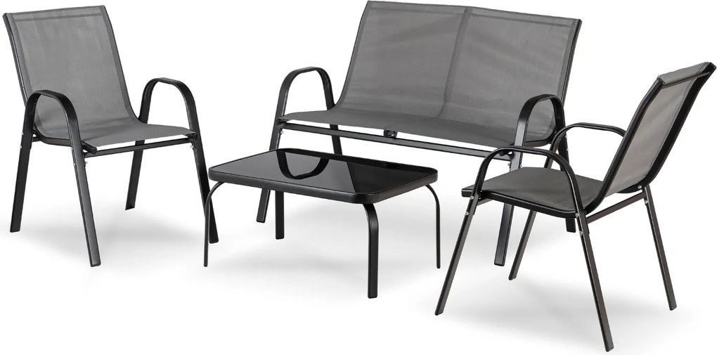 Zestaw Mebli Ogrodowych MINNESOTA Szary Ławka Krzesła Stolik Tarasowy Siatka Nowoczesny