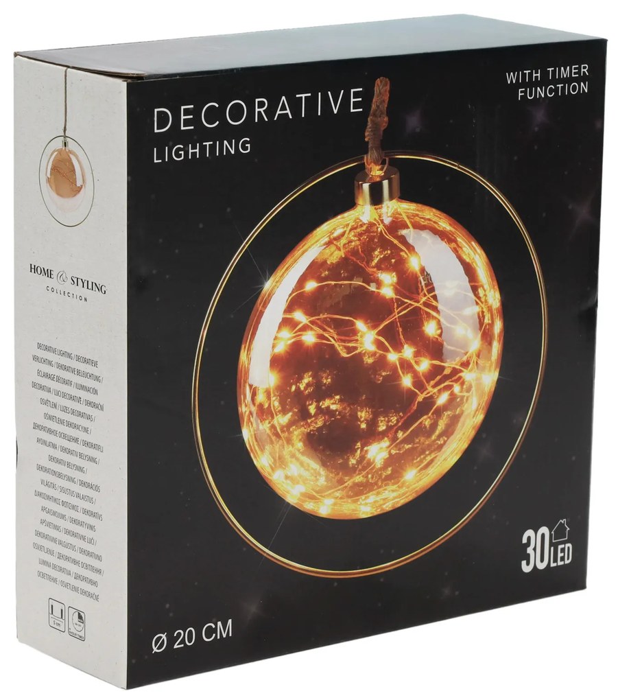 Szklana dekoracja świetlna LED z timerem, Ø 15 cm