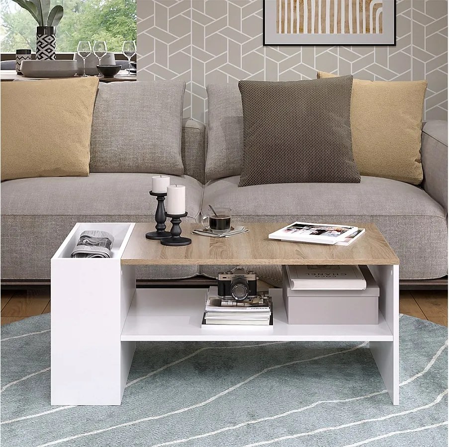 Stolik kawowy biały/sonoma 100x55x42 wido