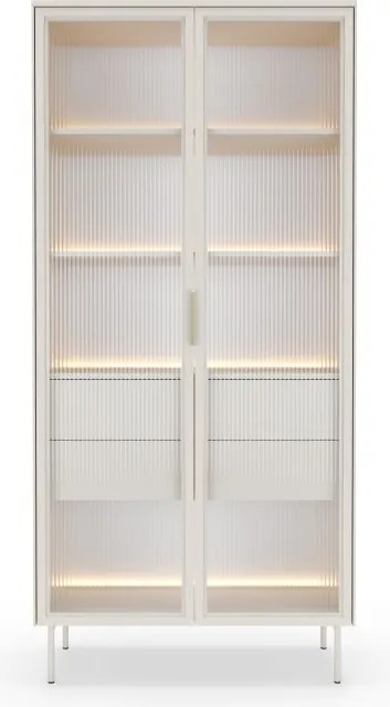 Witryna MILU 2D2S – Nowoczesna z Oświetleniem LED i Szkłem Flutes Ornamentowe, Push To Open KASZMIR 92x195x40 cm