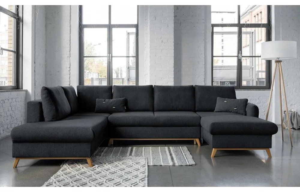 Ciemnoszara rozkładana sofa w kształcie litery "U" Miuform Scandic Lagom, lewostronna