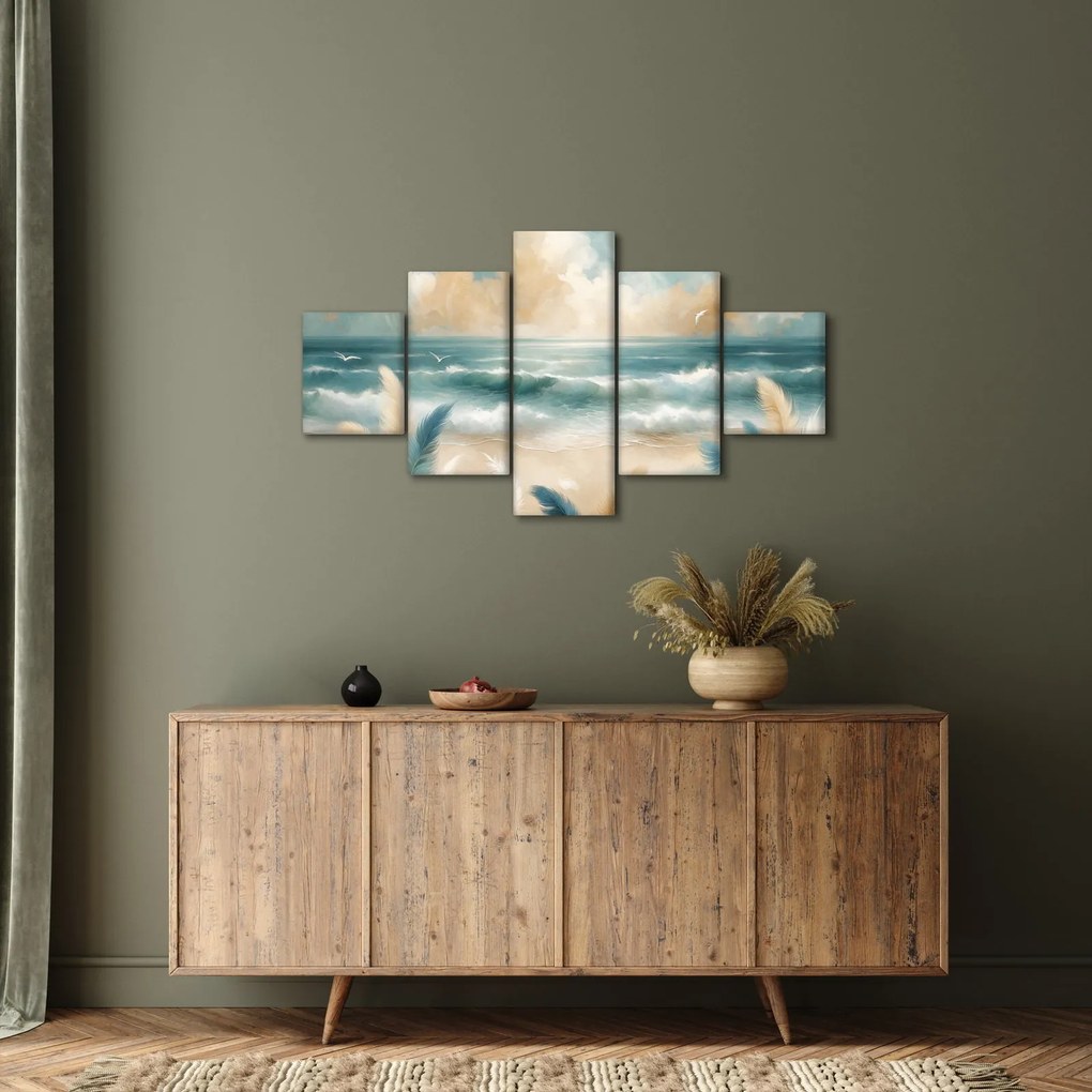 Obraz – Malowana plaża w delikatnych kolorach (125x70 cm)