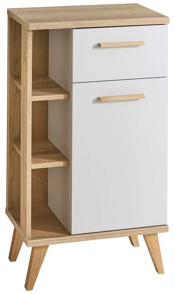 Kremowo-naturalna niska szafka łazienkowa w dekorze dębu 50,5x89,5 cm Quickset 966 – Pelipal