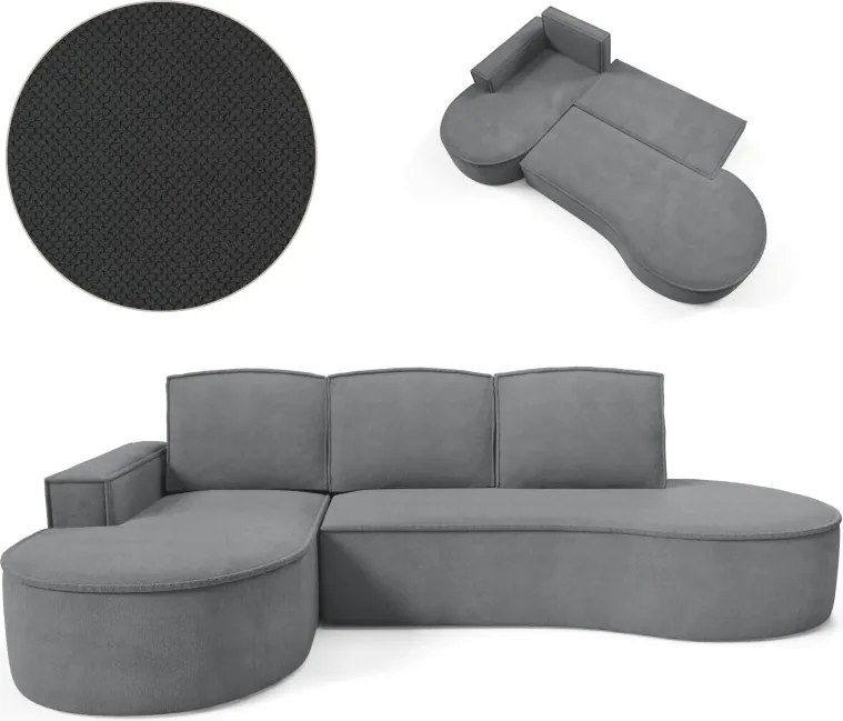 Narożnik MOLLY Lewostronny z funkcją spania, wolnostojący tkanina CURIO 97 Szary