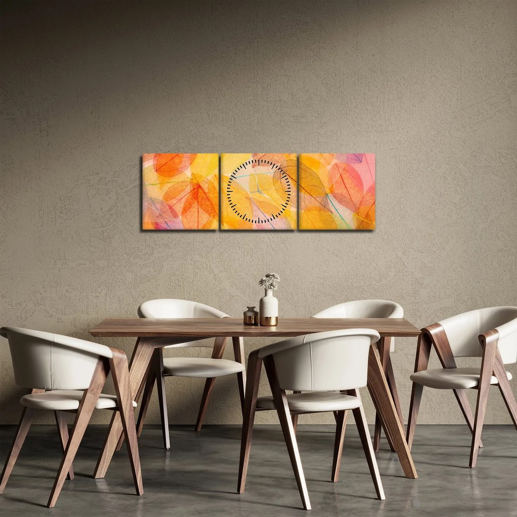 Obraz - Tło z jesiennych liści (z zegarem) (90x30 cm)