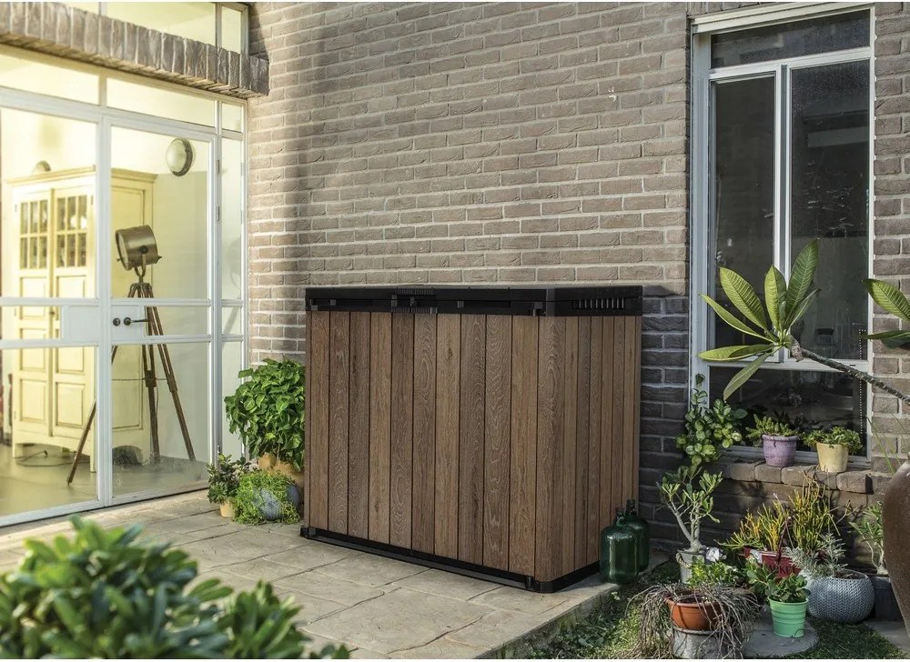 Ciemnobrązowa plastikowa skrzynia ogrodowa Deco – Keter