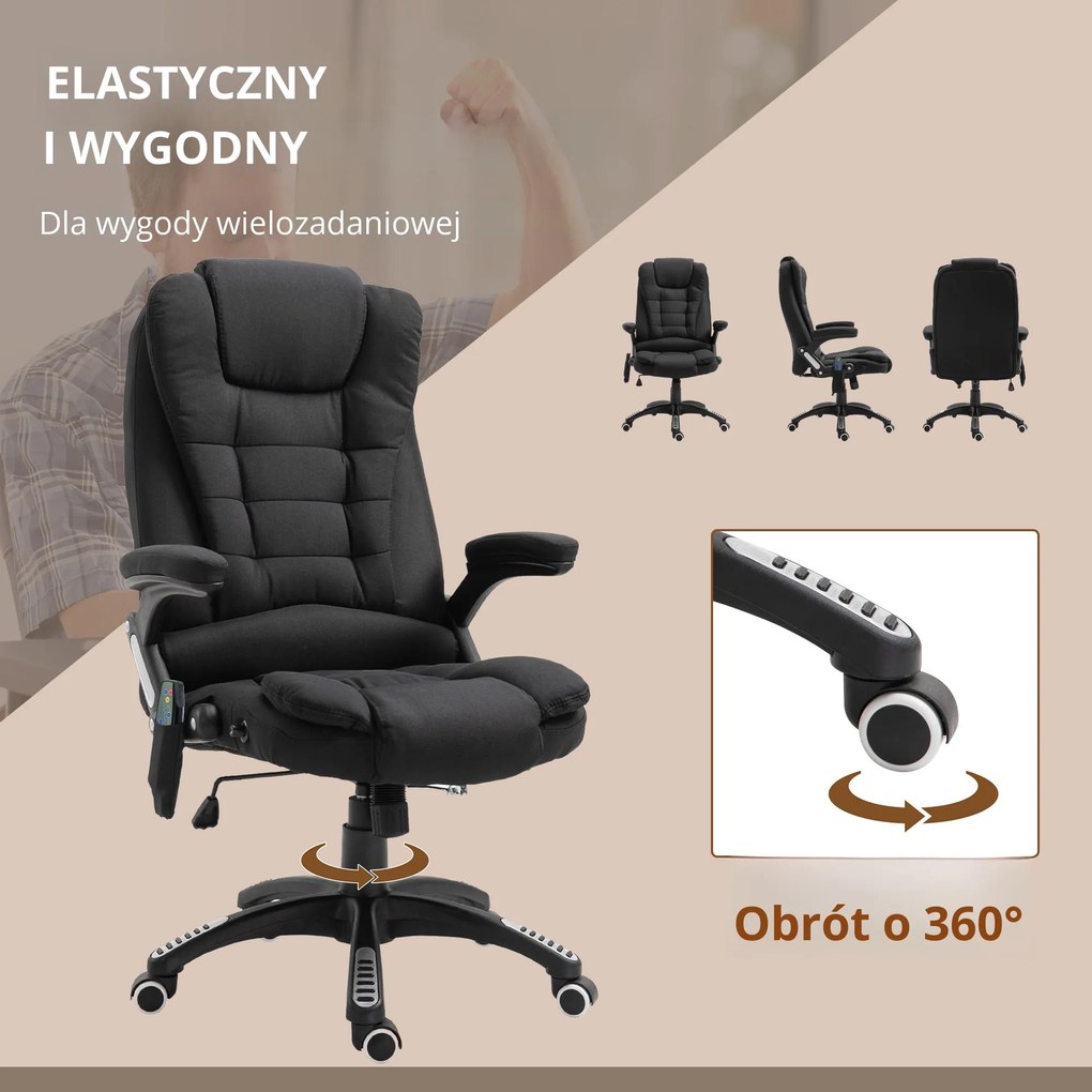 Vinsetto Fotel biurowy ergonomiczny z masażem regulowany fotel gamingowy udźwig 120 kg czarny | Aosom PL