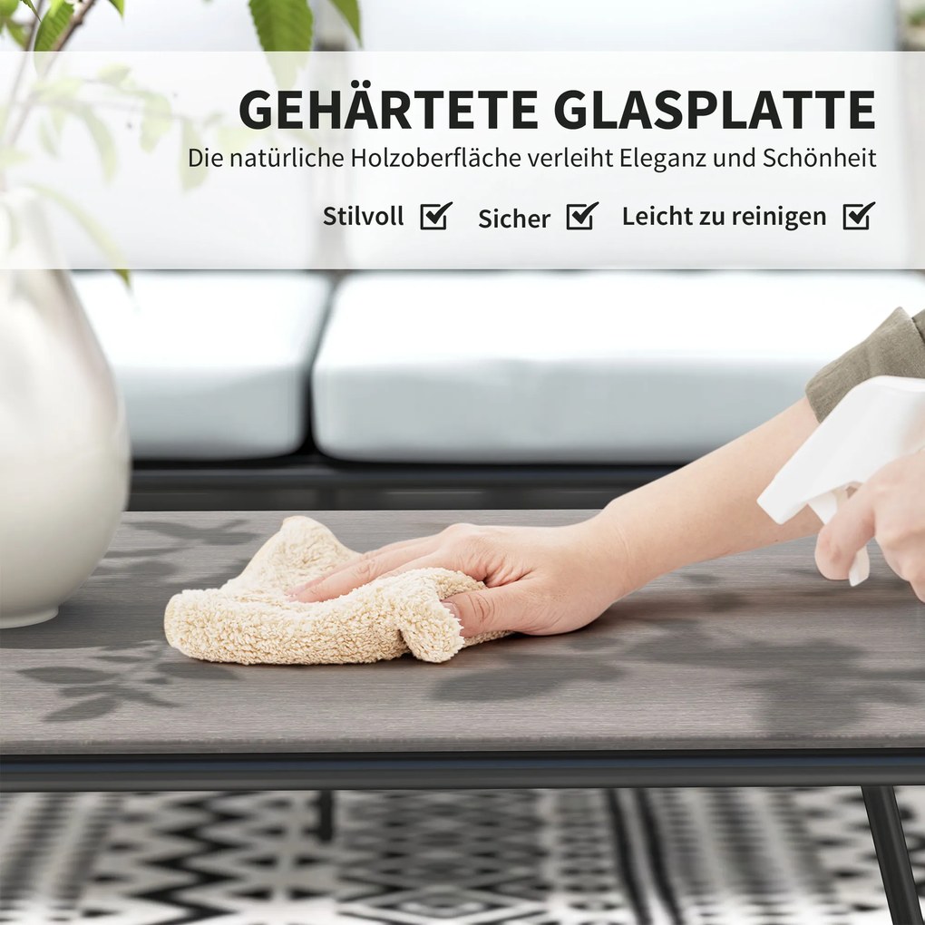 Komplet wypoczynkowy z Polyrattanu Outsunny: sofa + fotele + stolik z poduszkami, odporny na warunki atmosferyczne, 116 x 60 x 69 cm, Brązowy+Ciemnoszary