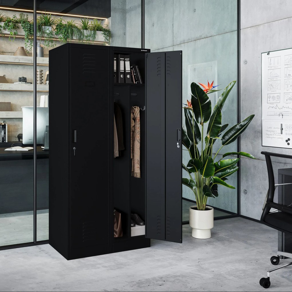 Szafka ubraniowa BHP czarna: czterokomorowa KACPER, 800 x 1800 x 500 mm