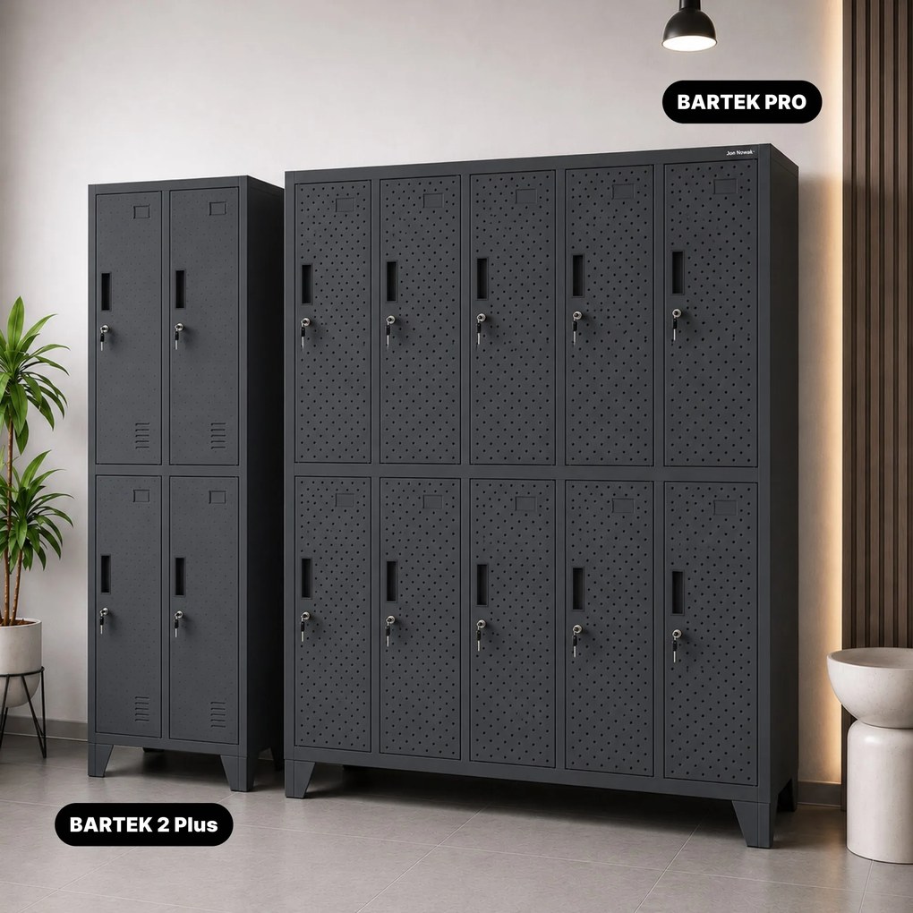 Szafka BHP ubraniowa, skrytkowa, perforowana, 10 skrytek, antracytowa, 1360x1720x450 mm: BARTEK PRO