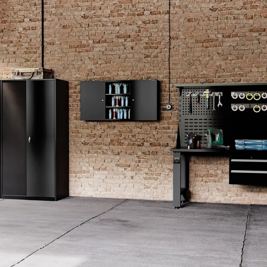 Szafka na narzędzia, wisząca BEN, 1200 x 600 x 200 mm, All Black: czarna