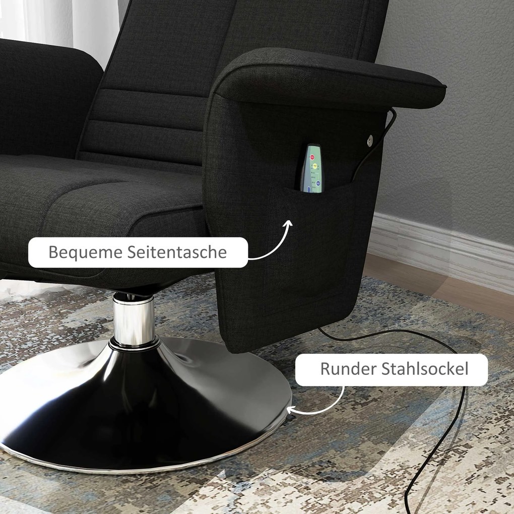 HOMCOM Masażer fotel z podnóżkiem, regulowane oparcie, 78 x 95 x 88 cm, czarny