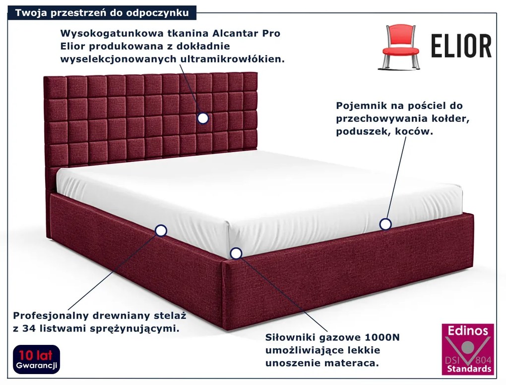 Czerwone łóżko z pikowanym zagłówkiem 3 rozmiary D7-E87