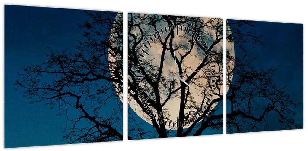Obraz drzewa z pełnią księżyca (z zegarem) (90x30 cm)