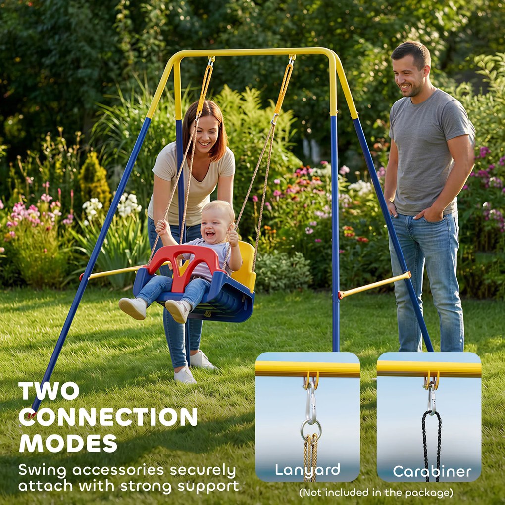 AIYAPLAY Składany stojak na huśtawkę, z ramą w kształcie litery A, 2 haki, 4 kotwy gruntowe, dla dzieci od 9 miesięcy do 8 lat, 128x155x157 cm, niebieski | Aosom PL