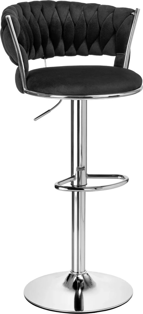 Metalowy hoker z plecionym oparciem czarny + chrom W6-D80