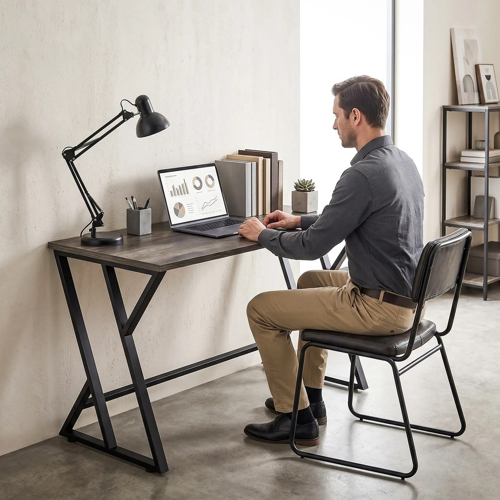 HOMCOM 120 cm Biurko Komputerowe, Industrialne Biurko z Metalową Podstawą w Kształcie Z, Stół Roboczy do Biura, Szary w Stylu Vintage | Aosom PL