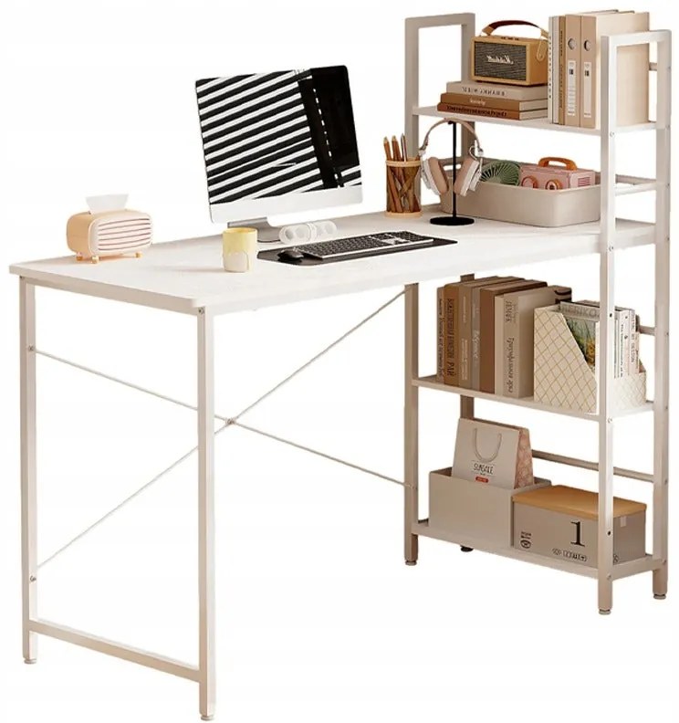 Biurko komputerowe stolik loft białe młodzieżowe z regałem półkami 120cm