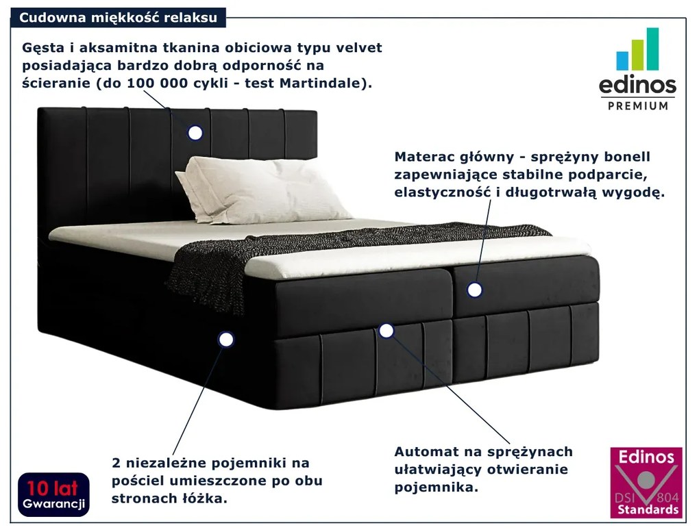 Czarne łóżko kontynentalne z pojemnikiem 5 rozmiarów K1-H31