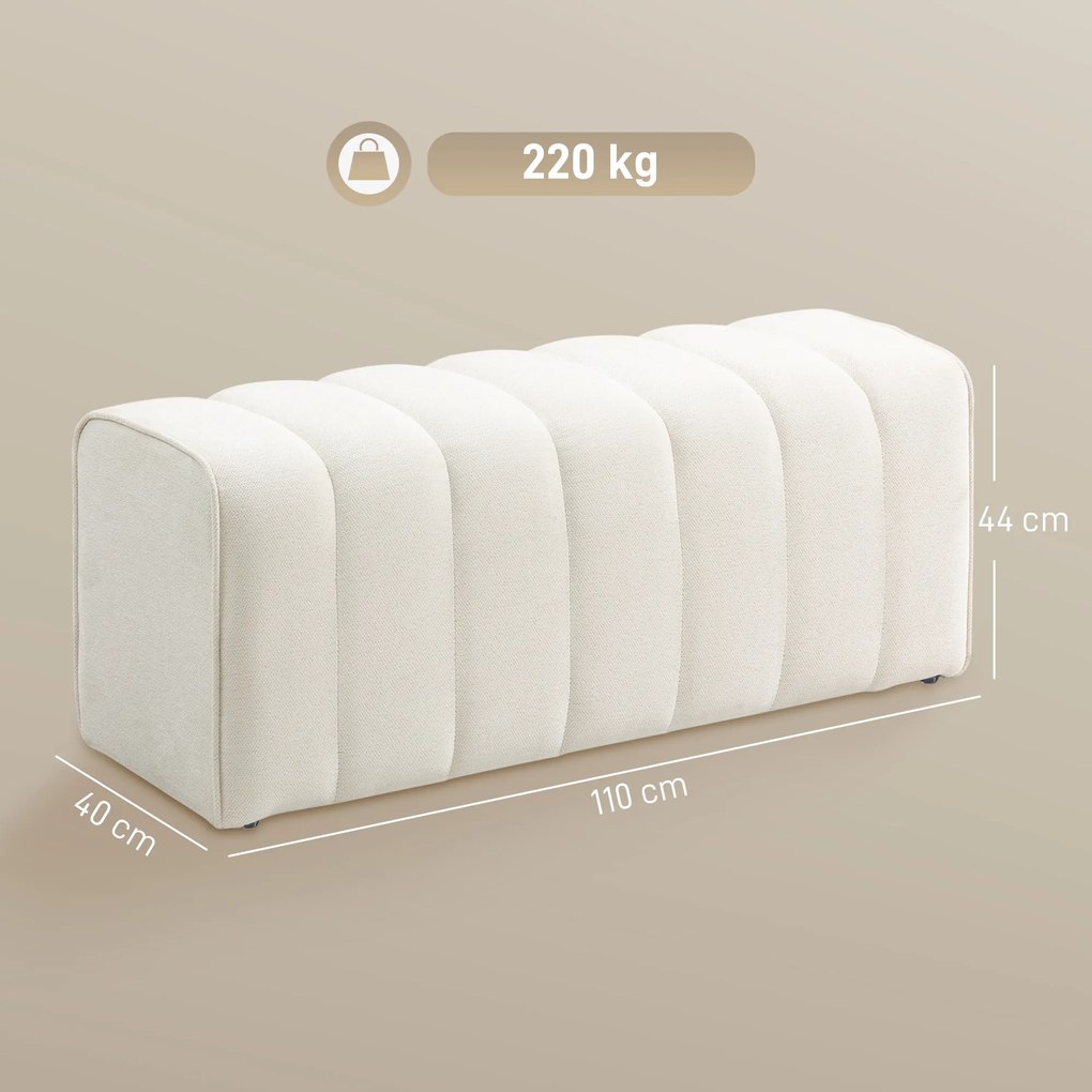 Nowoczesna ławka tapicerowana HOMCOM 110×40×44 cm — kremowa, obicie lnopodobne, udźwig 220 kg