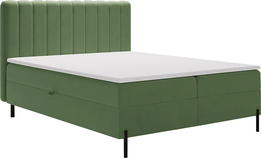 Emporius Florence Box łóżko z materacem 160x200 - pojemnik, topper - łóżko dwusobowe 160x200 cm, nowoczesny styl - tkanina aksamitna, zielony (Komodo 61)