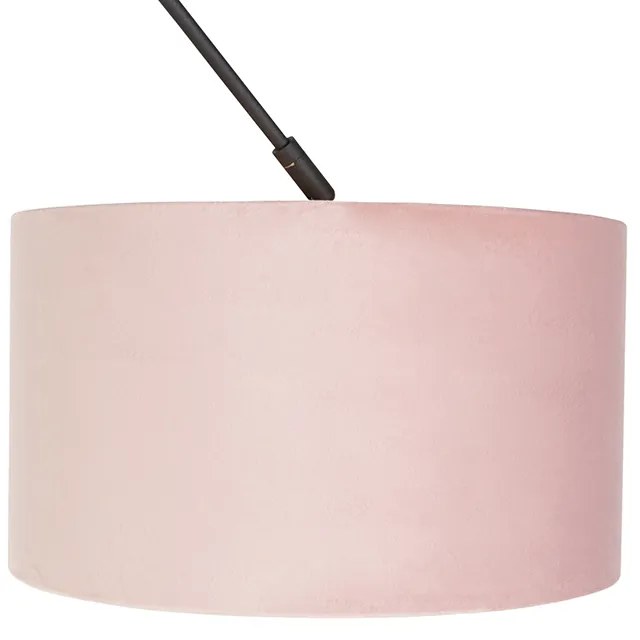 Lampa wisząca czarna z abażurem z weluru w kolorze pudrowego różu ze złotem 35 cm - Blitz klasyczny/Antyczny Oswietlenie wewnetrzne