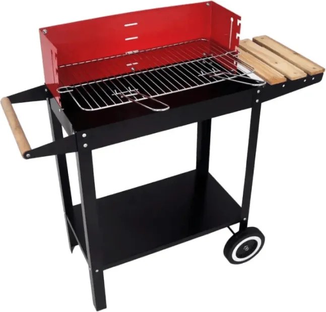 Grill ogrodowy na węgiel drzewny BBQ 87x35 cm, czarny/czerwony