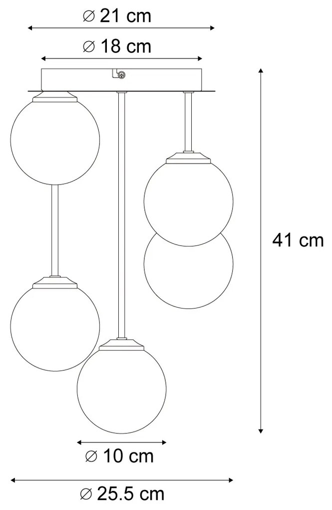 Nowoczesna lampa sufitowa czarna z bursztynowym i dymionym szkłem, 5 źródeł światła - Athens