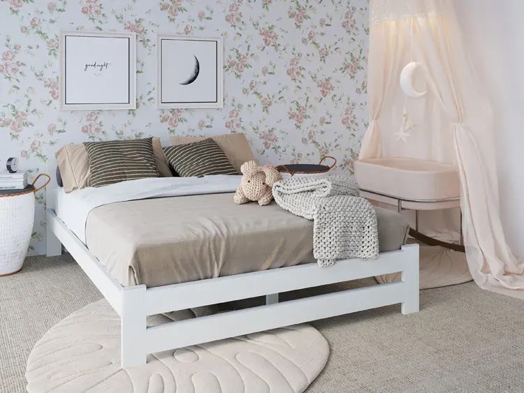 Białe Podwójne Łóżko Drewniane Ze Stelażem 180X200 Z2-H14
