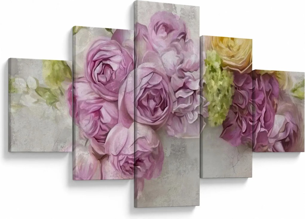 Obraz - Kwiaty na ścianie w pastelowych kolorach (125x70 cm)