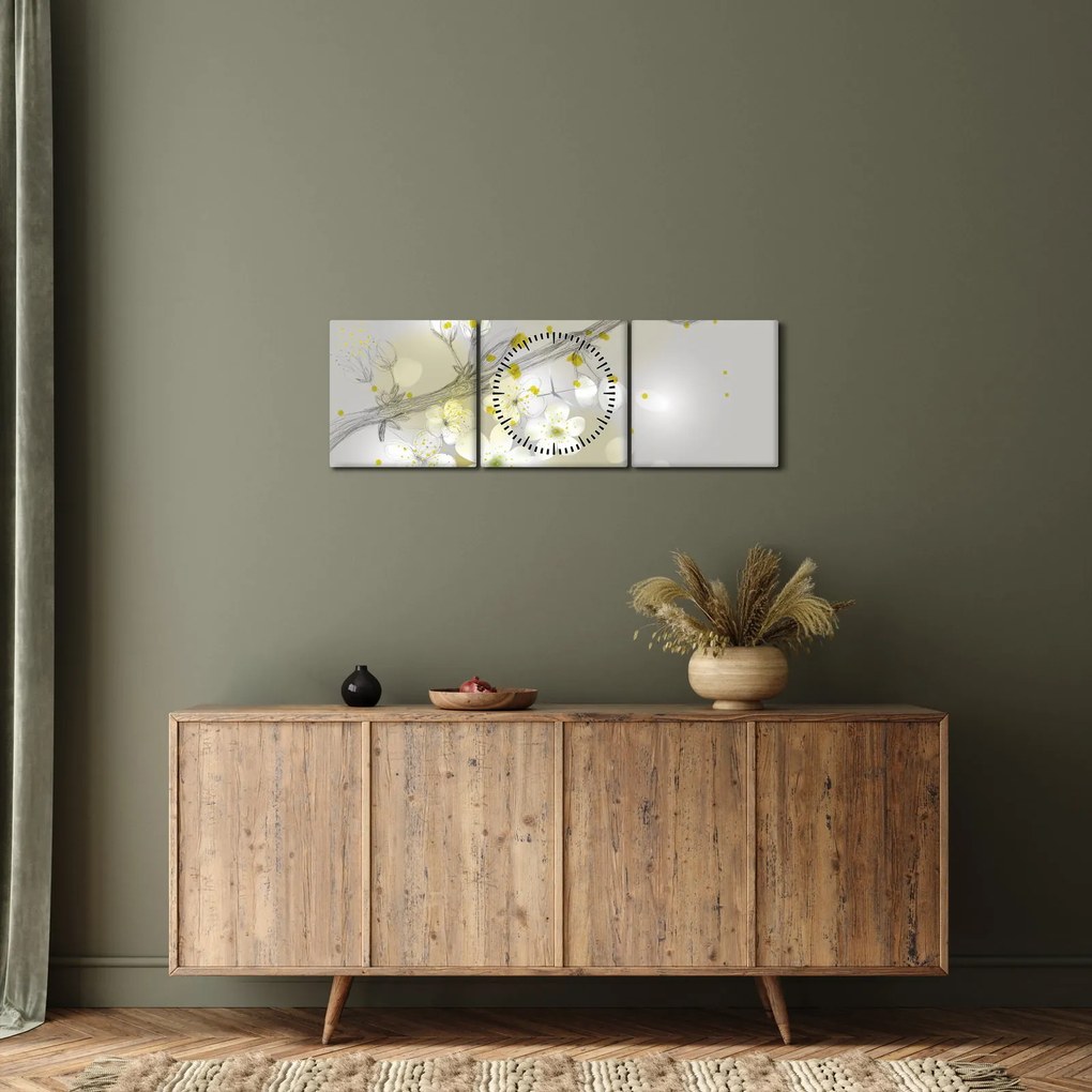 Obraz kwitnącej gałązki (z zegarem) (90x30 cm)