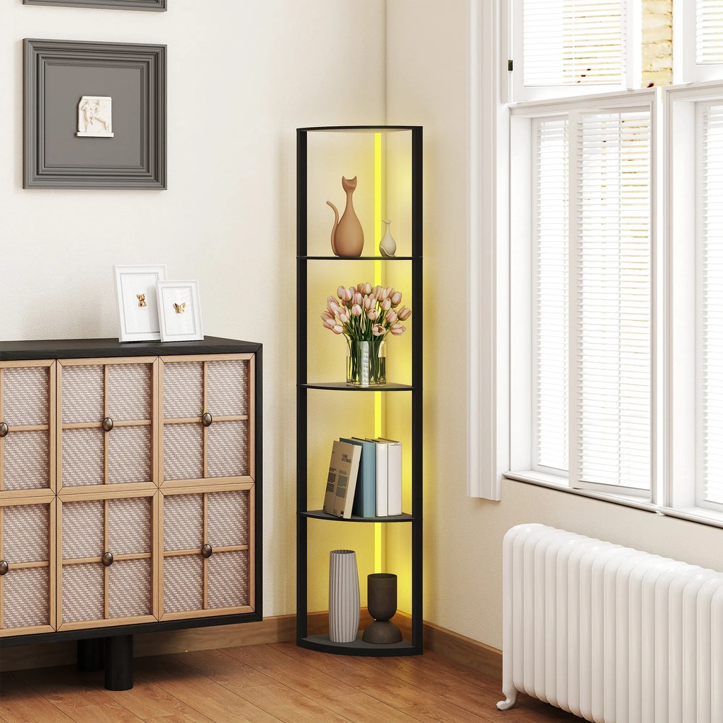 HOMCOM LED Lampa Stojąca 5-poziomowa z Regulacją Jasności, RGB Zmiana Koloru, Pilot