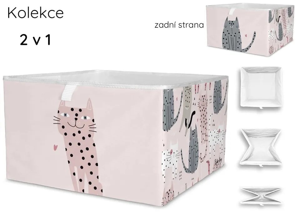 Jasnoróżowy tekstylny dziecięcy pojemnik na zabawki 32x32x20 cm Meow Meow – Butter Kings