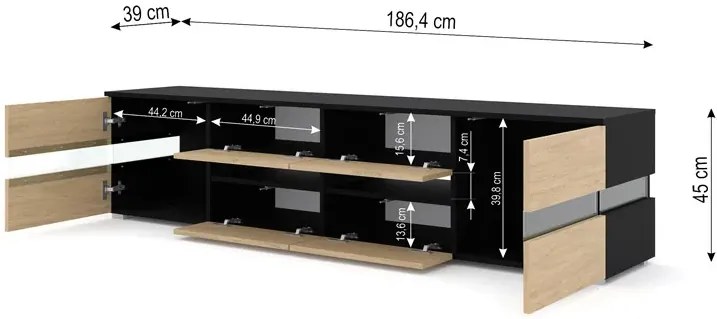 Stojąca szafka rtv czarny + dąb stone M5-H60