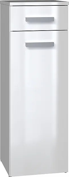 Słupek Łazienkowy Nel V DS | Biały Połysk| 30x30x85 cm |  1 Drzwiczki, 1 Szuflada