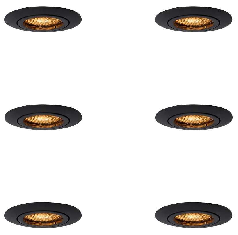 Zestaw 6 regulowanych reflektorów wpuszczanych czarnych - Ude Honey