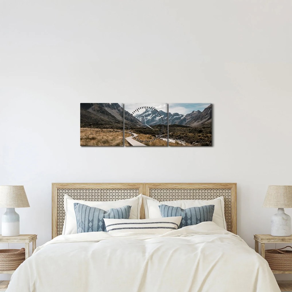 Obraz - Chodnik w dolinie góry Mt. Cook (z zegarem) (90x30 cm)