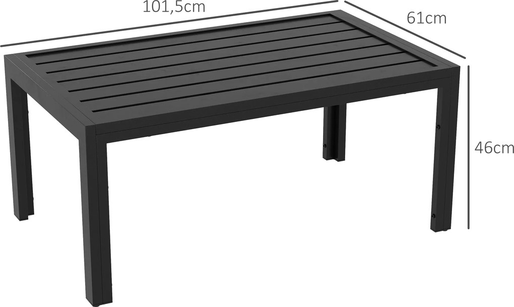Outsunny Stolik Balkonowy z Stali Prostokątny Kawiarniany Odporny na Warunki Atmosferyczne Stół Ogrodowy 101,5x61x46 cm Czarny