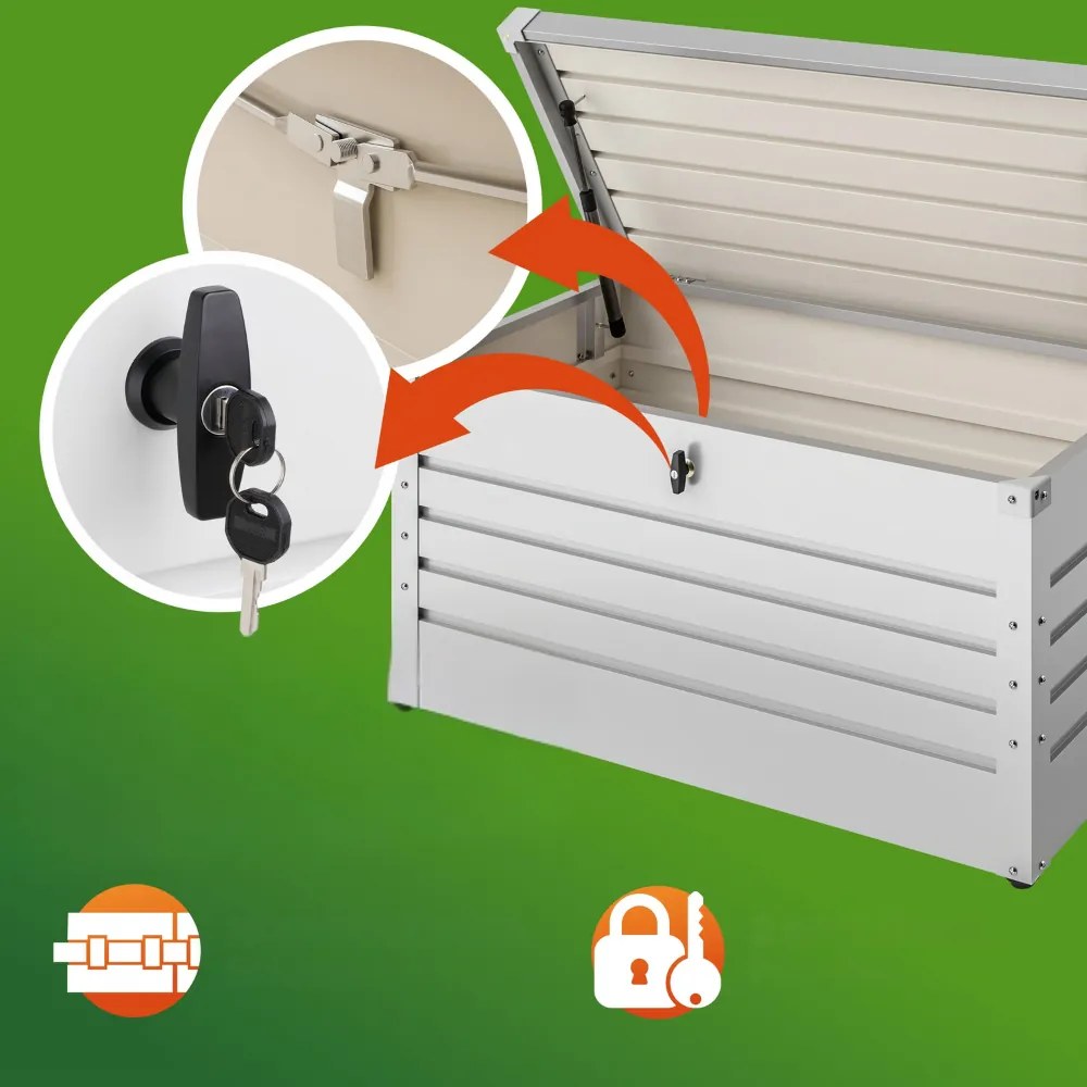 Metalowa skrzynia ogrodowa METALBOX, 385L, 120×62×63cm, szara Gardebruk